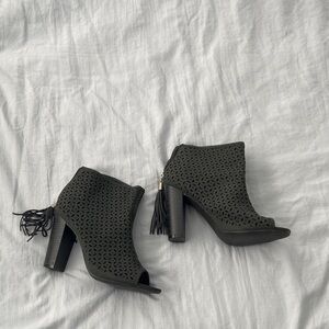 Black Peep-Toe Ankle Boots
